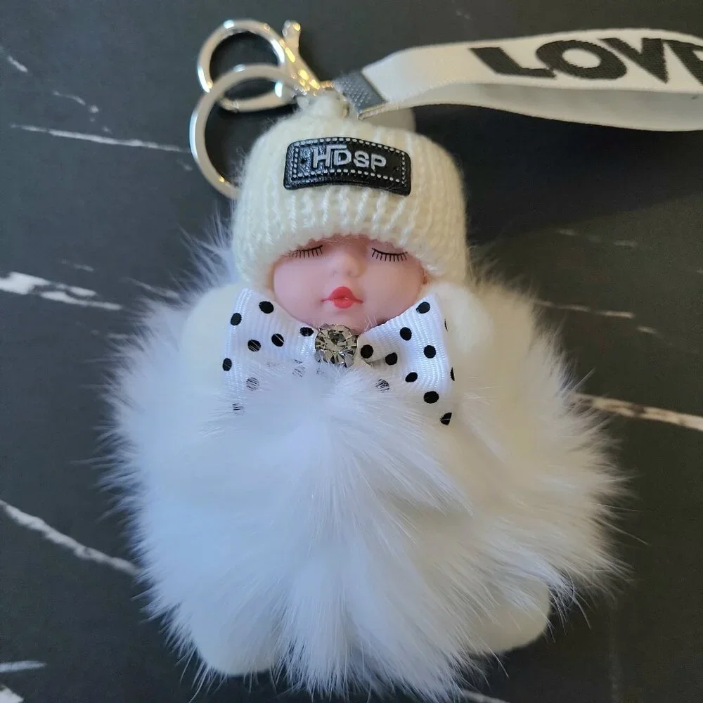 🔥Adorable Baby White Pom Pom Charm Keychain Cute Gift - Picture 4 of 5